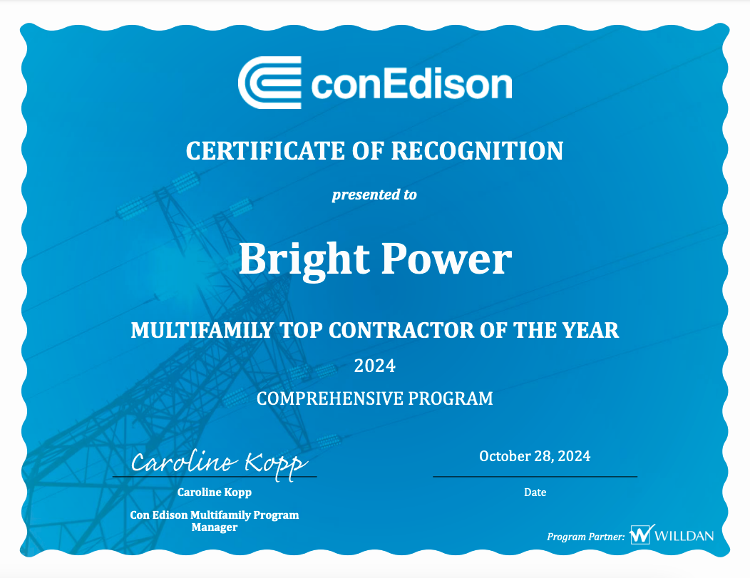 Con Edison Award: Multifamily Top Contractor of the Year, Comprehensive Program